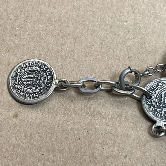 VGUC Vintage 1950's Respublica Sancti Marini Libertas Coin Chain Bracelet, 7" L+ - Picture 5 of 10